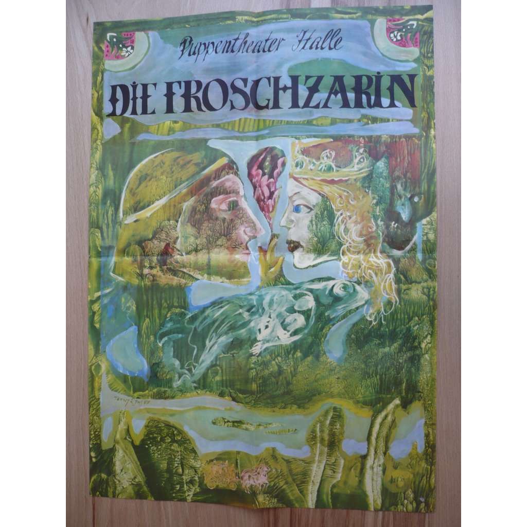 Die froschzarin Žabí carevna (plakát, loutky, žáby, Puppentheater Halle)