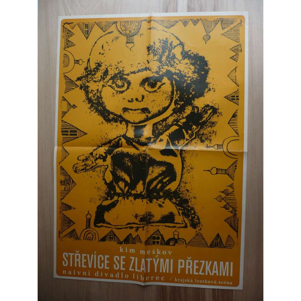 Střevíce se zlatými přezkami (plakát, ČSSR, Naivní divadlo Liberec, Krajská louková scéna, Kim Meškov, Josef Fučík)