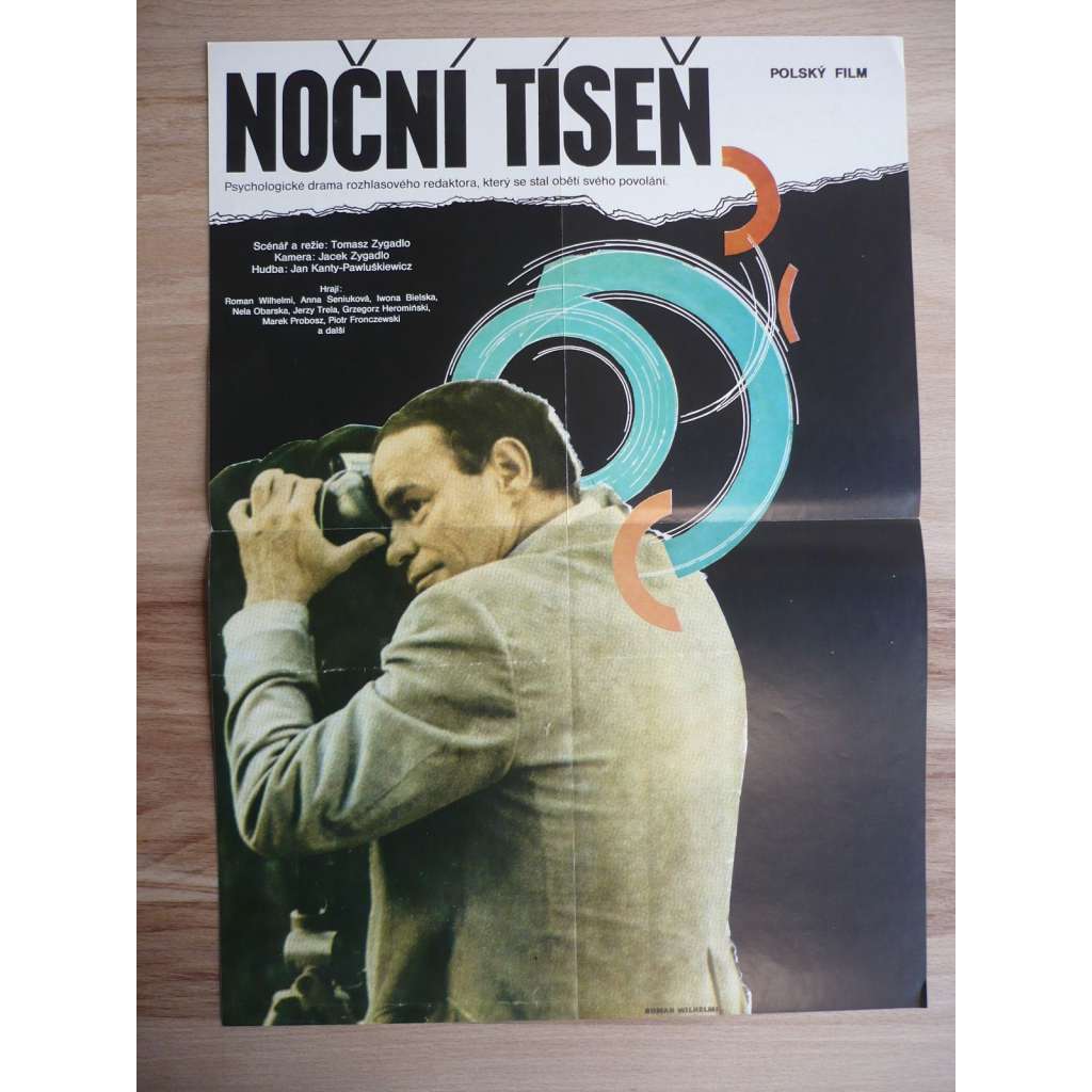 Noční tíseň (filmový plakát, film Polsko 1980, režie  Tomasz Zygadło, Hrají: Roman Wilhelmi, Jerzy Trela, Iwona Bielska)