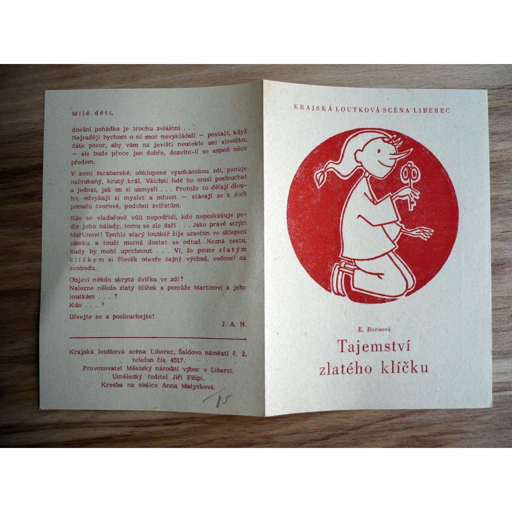 Tajemství zlatého klíčku (plakát, loutky, ČSSR 1959, Krajská loutková scéna Liberec, E. Borisová)