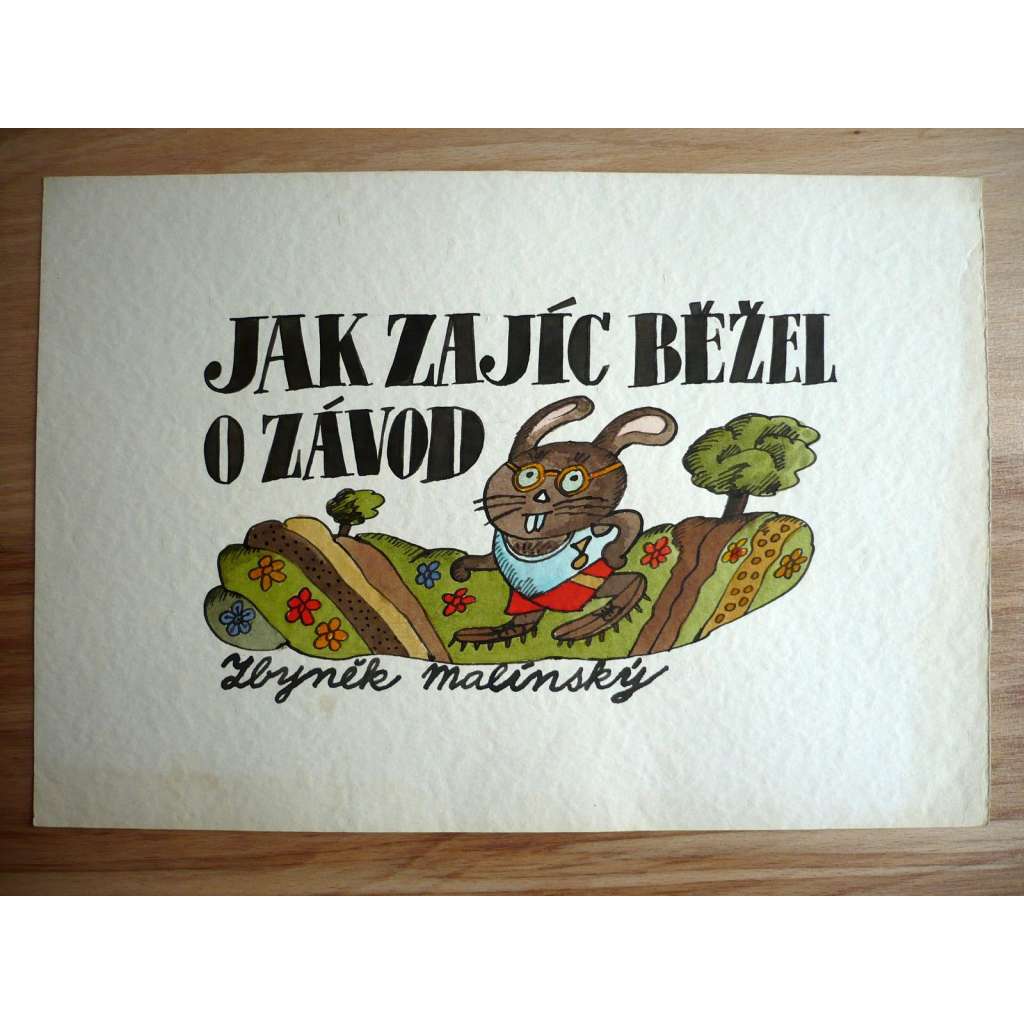 Jak zajíc běžel o závod - Zbyněk Malínský (Petr Poš , originál akvarel, televizní titulky, razítko ČST)