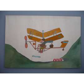 Letadlo (Petr Poš , originál akvarel, televizní titulky, razítko ČST)