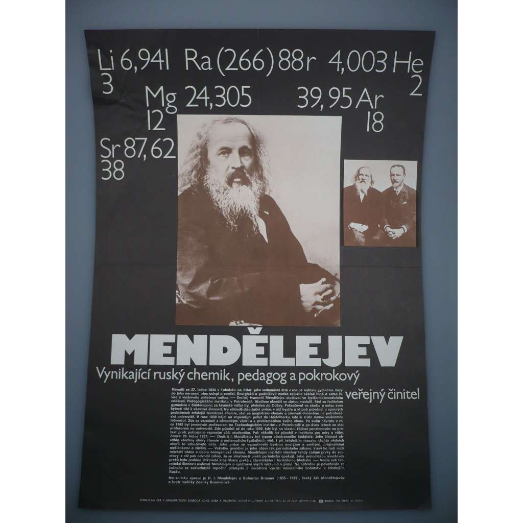 Plakát - Dmitrij Ivanovič Mendělejev - ruský chemik - vydáno 1983