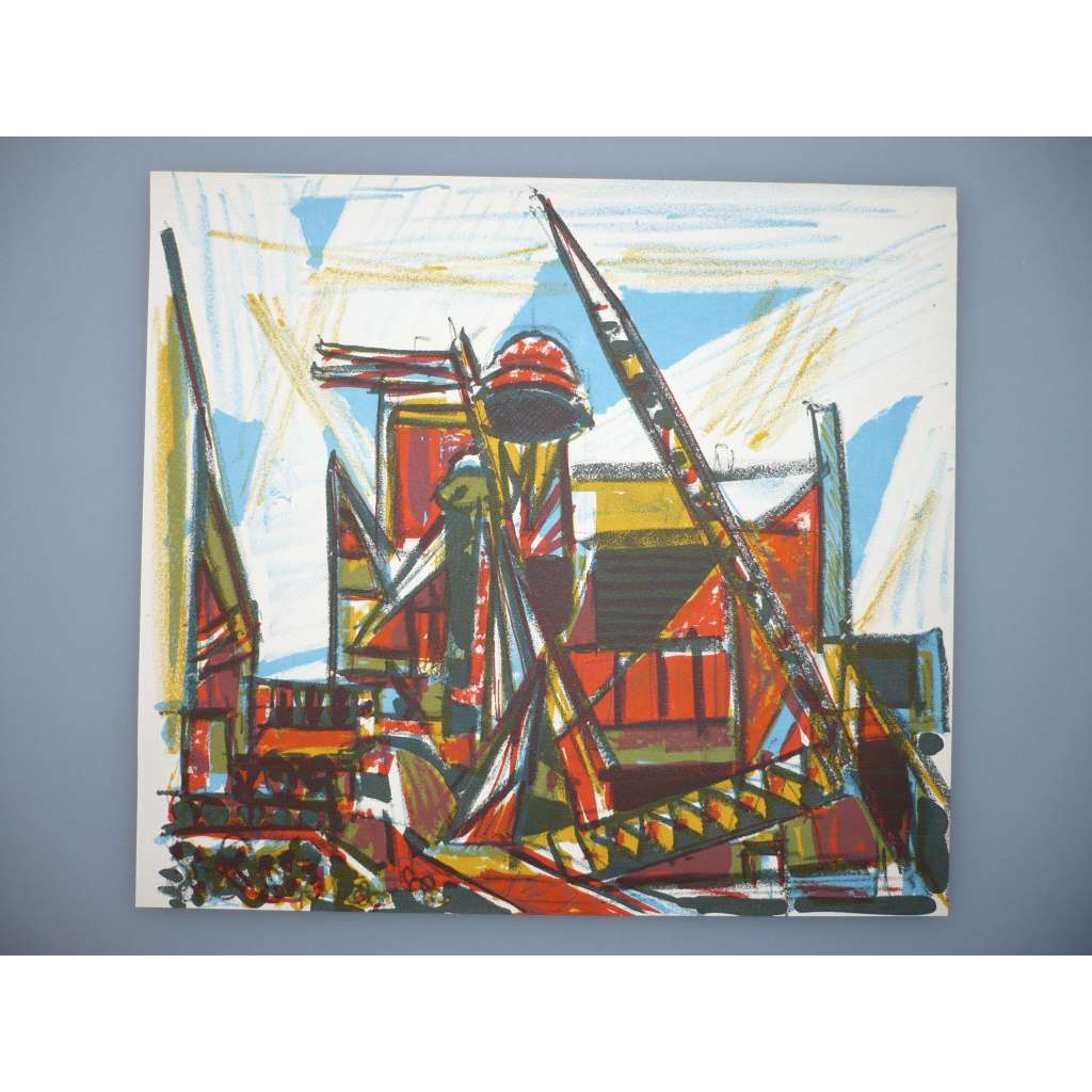 František Gross (1909 - 1985) - Stavba (1960) - Barevná litografie, signovaná grafika