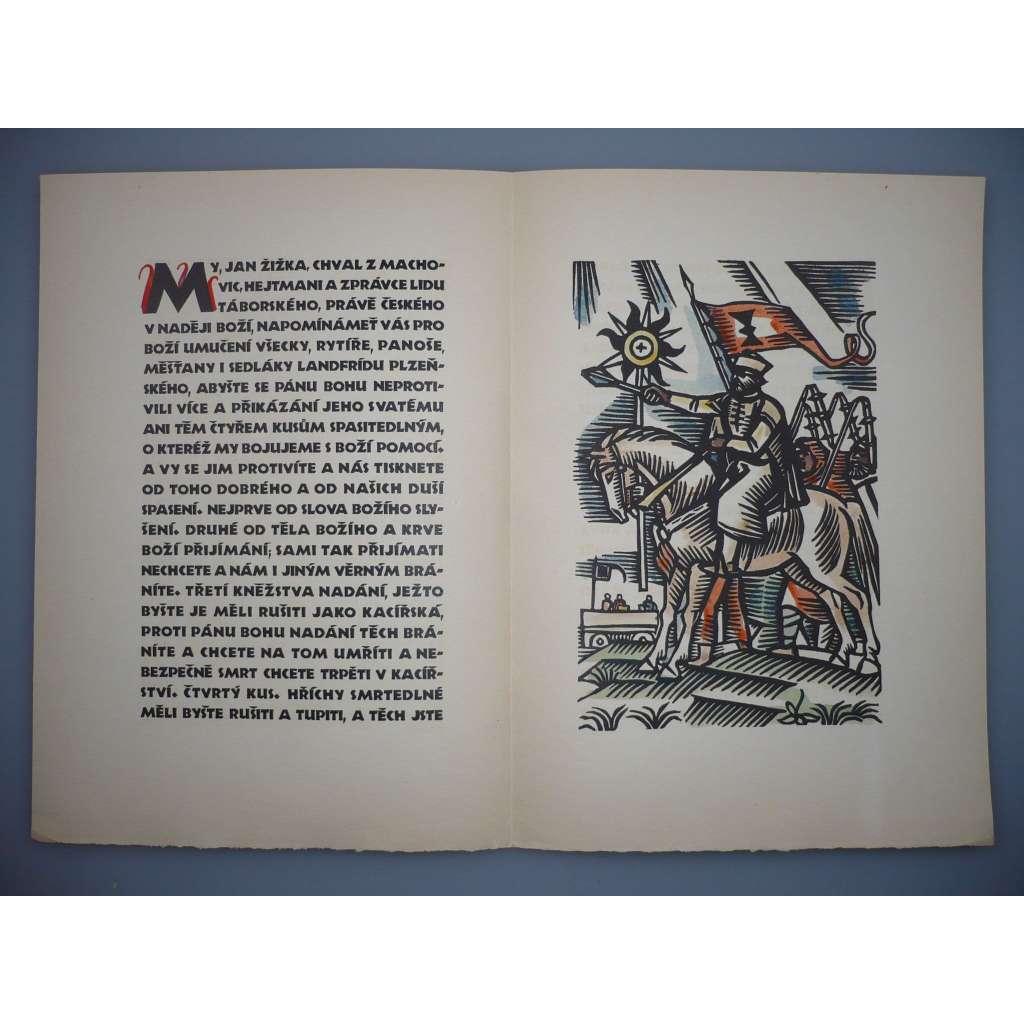 Alois Moravec (1899 - 1987) - Jan Žižka (1935) - Kolorovaný dřevoryt, signovaná grafika