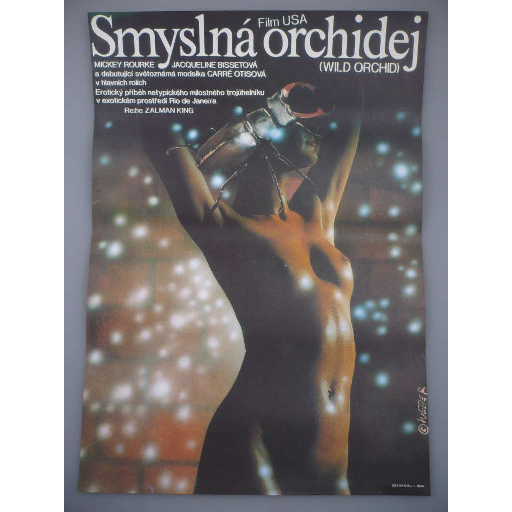 Smyslná orchidej (filmový plakát, film USA 1983, režie  Zalman King, Hrají: Mickey Rourke, Jacqueline Bisset, Carré Otis)