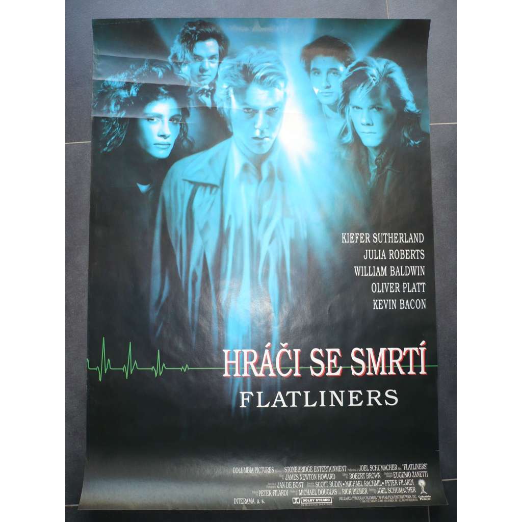 Hráči se smrtí (filmový plakát, film USA 1990, režie Joel Schumacher, hrají: Kiefer Sutherland, Julia Roberts, Kevin Bacon)