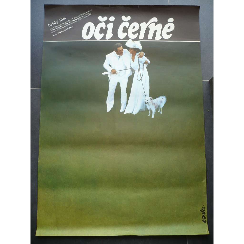 Oči černé (filmový plakát, film Itálie 1987, režie Nikita Michalkov, Hrají: Marcello Mastroianni, Jelena Safonova, Marthe Keller)