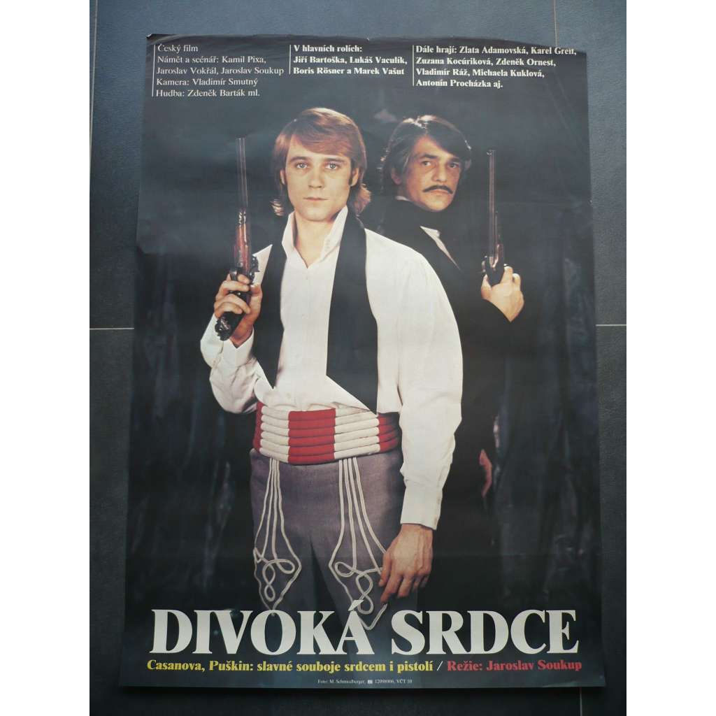 Divoká srdce (filmový plakát, film ČSSR 1989, režie Jaroslav Soukup, Hrají: Marek Vašut, Zlata Adamovská, Jiří Bartoška)