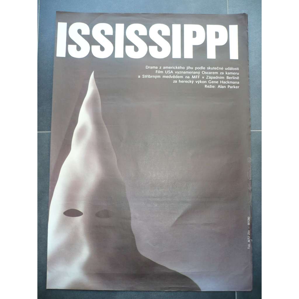 Hořící Mississippi (filmový plakát, film USA 1988, režie Alan Parker, Hrají: Gene Hackman, Willem Dafoe, Frances McDormand)