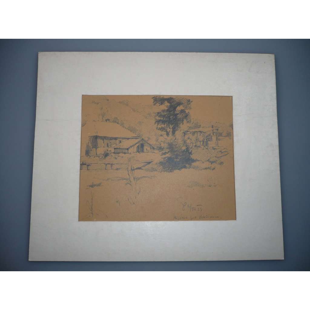 Emil Pitter (1887 - 1943) - Stupárna pod Velešínem - Kresba uhlem 1923, signovaná grafika