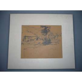 Emil Pitter (1887 - 1943) - Stupárna pod Velešínem - Kresba uhlem 1923, signovaná grafika