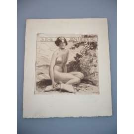 Alfred Liebing (1864 - 1957) - ženský akt  EX LIBRIS - Lept, signovaná grafika