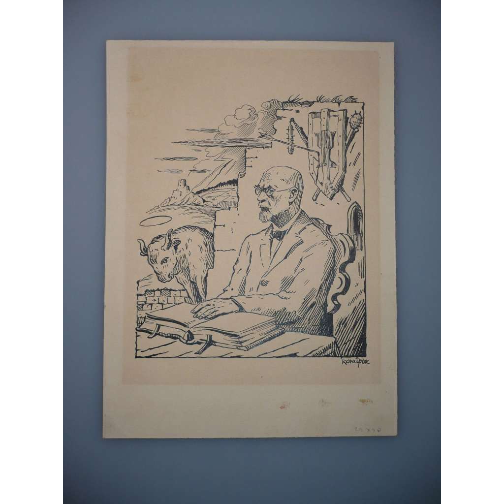 Jan Konůpek (1883 - 1950) - Starý historik - Kresba tuší, signovaná grafika