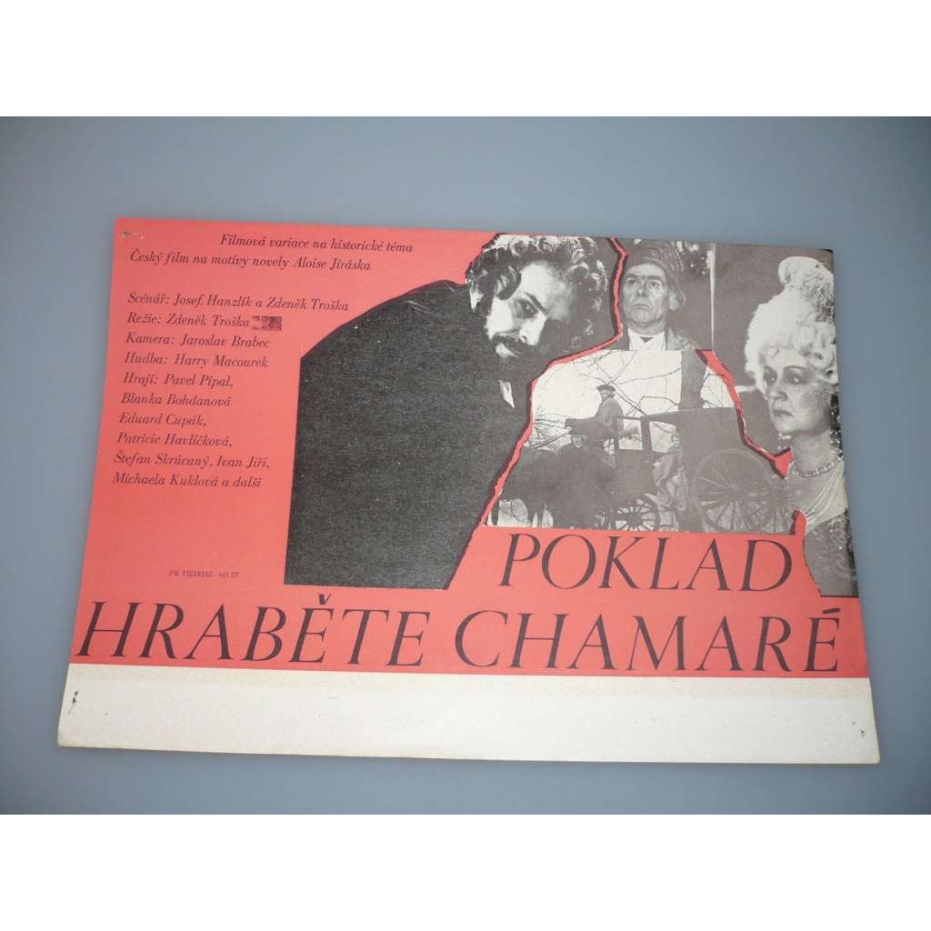 Poklad hraběte Chamaré (filmový plakát, papírová fotoska, slepka, film ČCSR 1984, režie Zdeněk Troška, Hrají: Blanka Bohdanová, Eduard Cupák, Patricie Havlíčková)