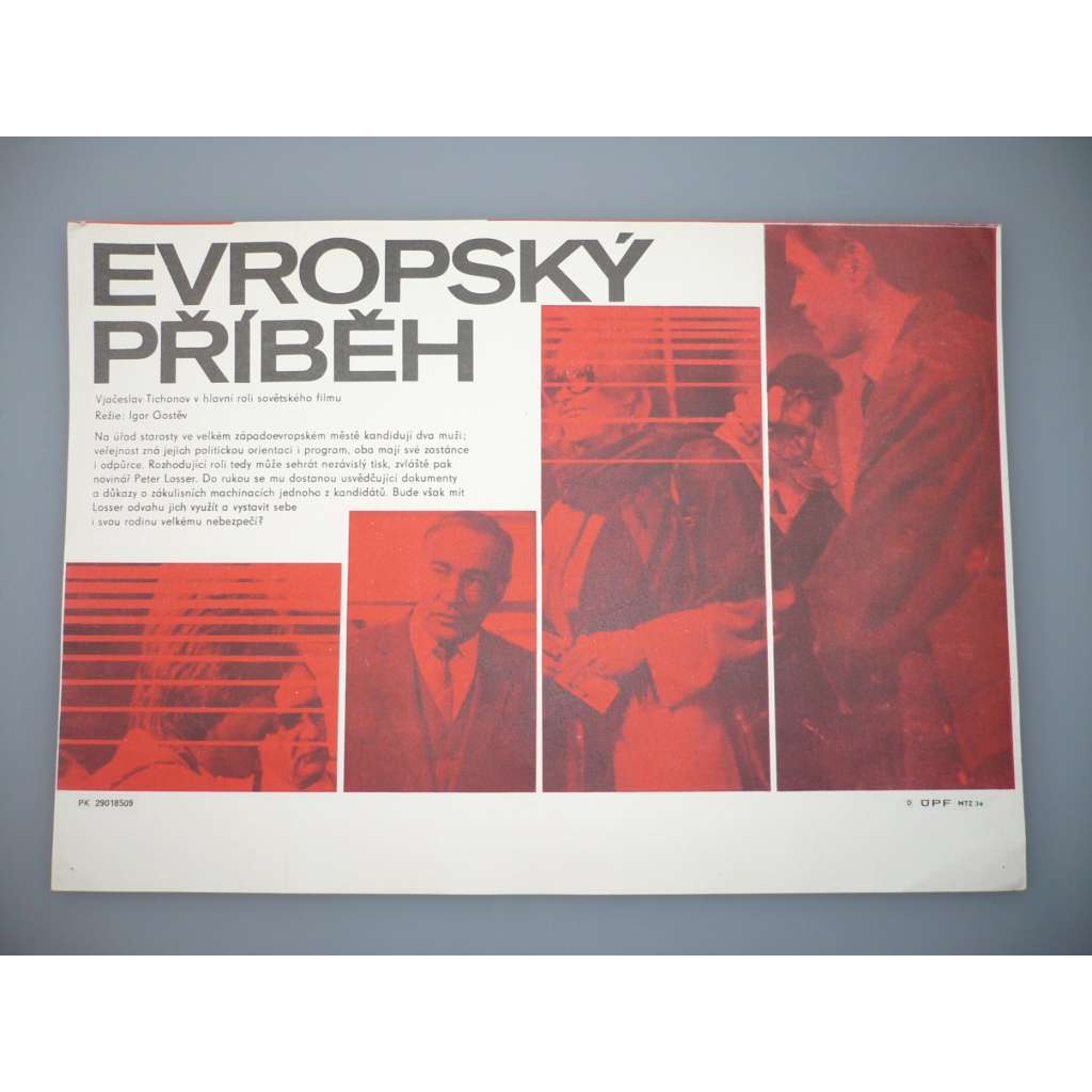 Evropský příběh (filmový plakát, papírová fotoska, slepka, film SSSR 1984, režie Igor Gostev, Hrají: Vjačeslav Tichonov, Beata Tyszkiewicz, Tamara Akulova)