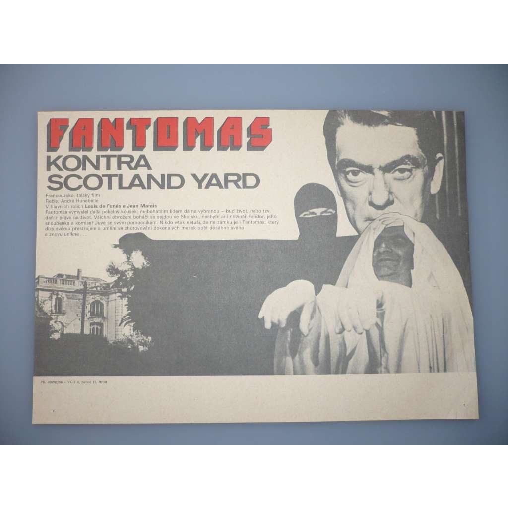 Fantomas kontra Scotland Yard (filmový plakát, papírová fotoska, slepka, film FR/IT 1967, režie André Hunebelle, Hrají: Jean Marais, Louis de Funès, Mylène Demongeot)