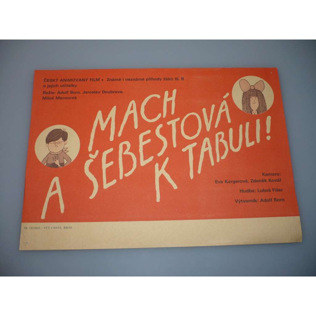 Mach a Šebestová k tabuli! (filmový plakát, papírová fotoska, slepka, animovaný film ČSSR 1985, režie Miloš Macourek, Jaroslav Doubrava, Adolf Born)