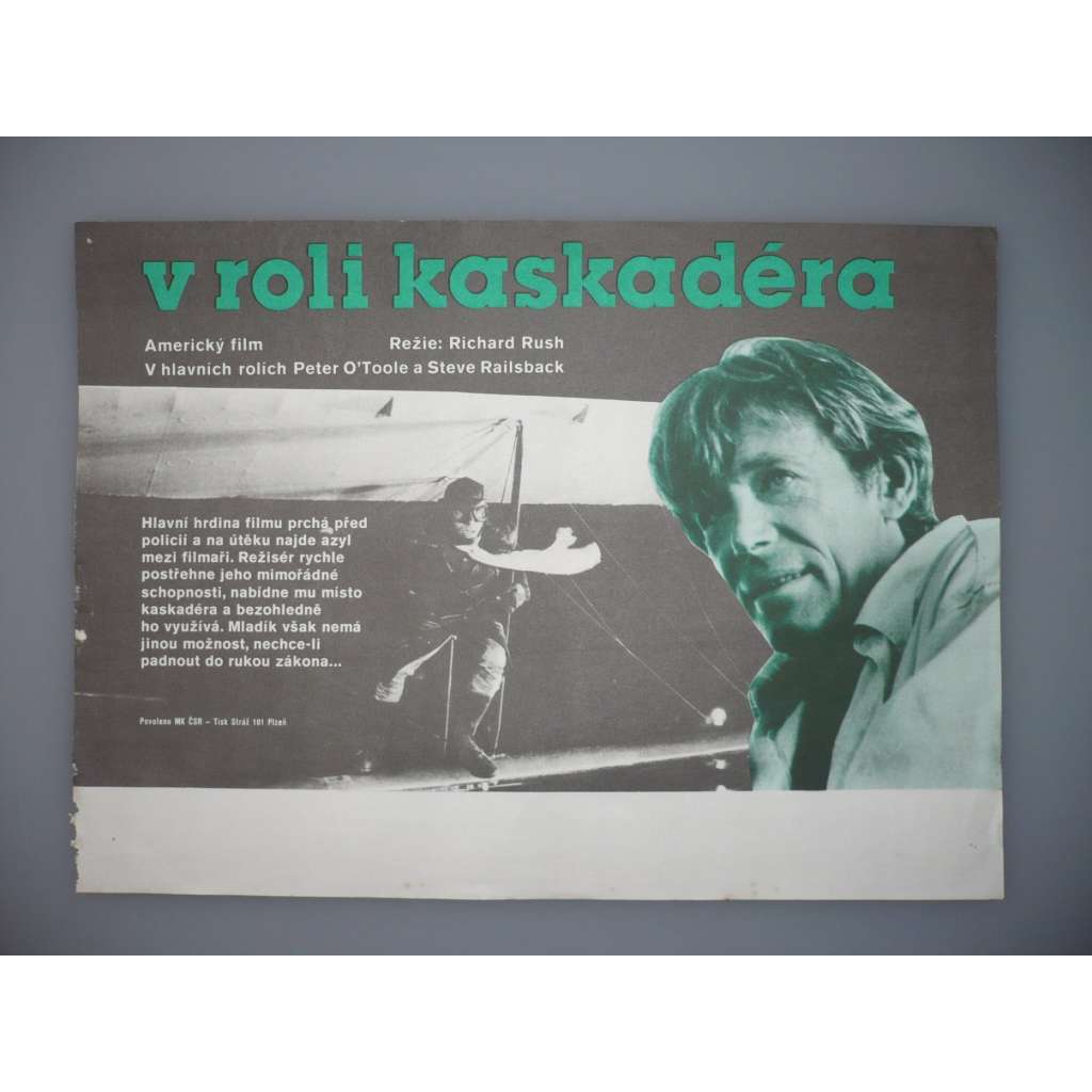 V roli kaskadéra (filmový plakát, papírová fotoska, slepka, film USA 1980, režie Richard Rush, Hrají: Peter O'Toole, Steve Railsback, Barbara Hershey)