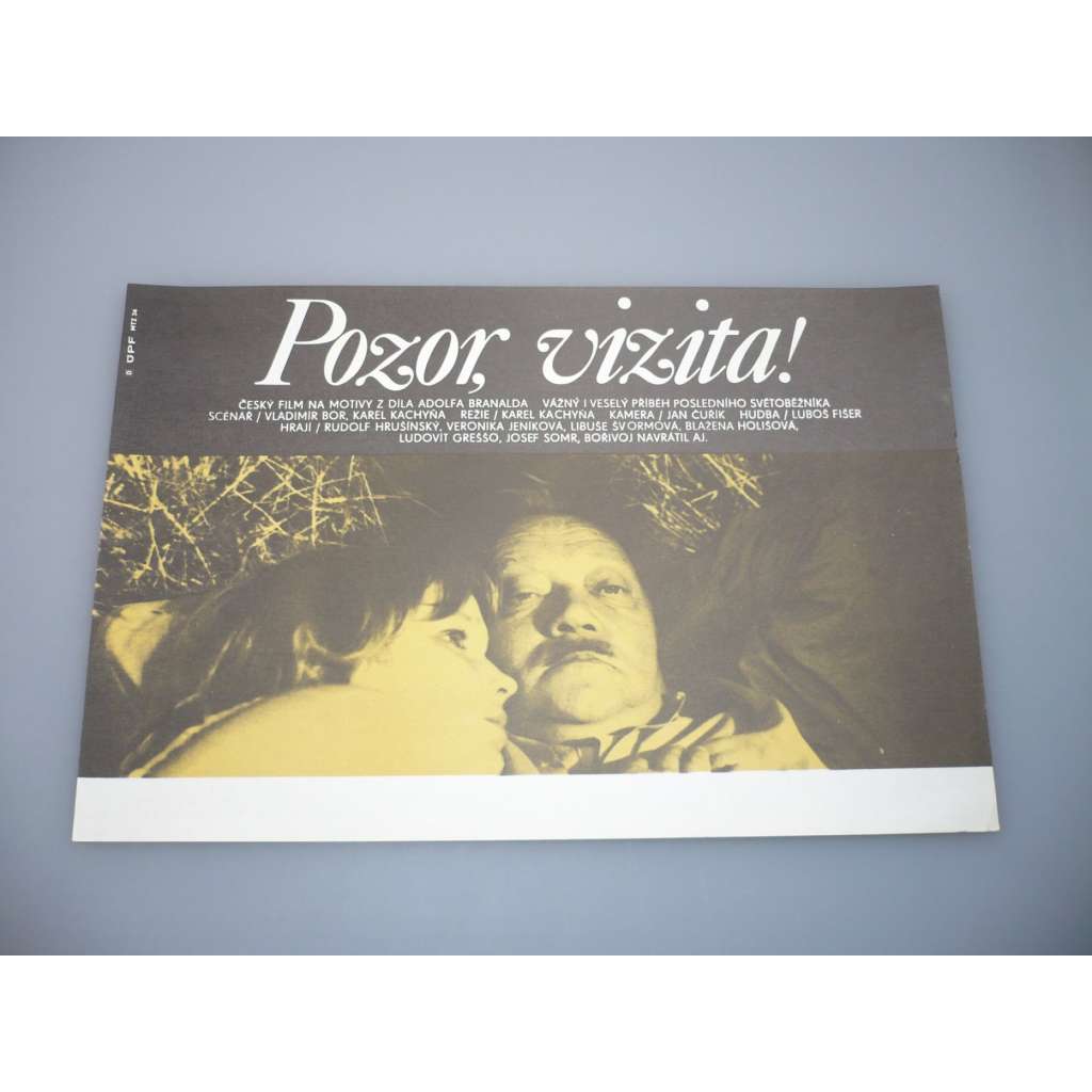 Pozor, vizita! (filmový plakát, papírová fotoska, slepka, film ČSSR 1981, režie Karel Kachyňa, Hrají: Rudolf Hrušínský, Veronika Jeníková, Libuše Švormová)