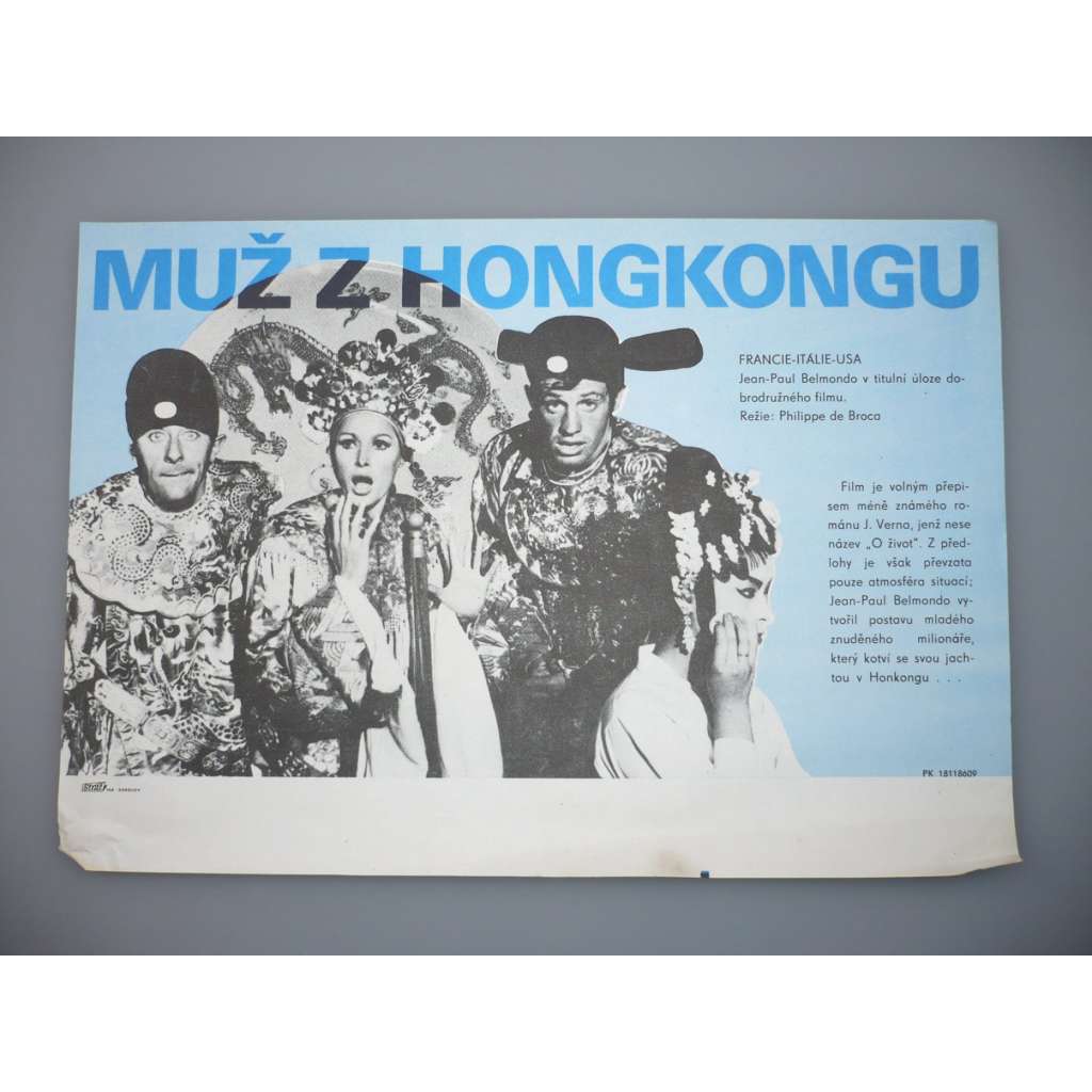 Muž z Hongkongu (filmový plakát, papírová fotoska, slepka, film Francie 1965, režie Philippe de Broca, hrají: Jean-Paul Belmondo, Ursula Andress, Valérie Lagrange)