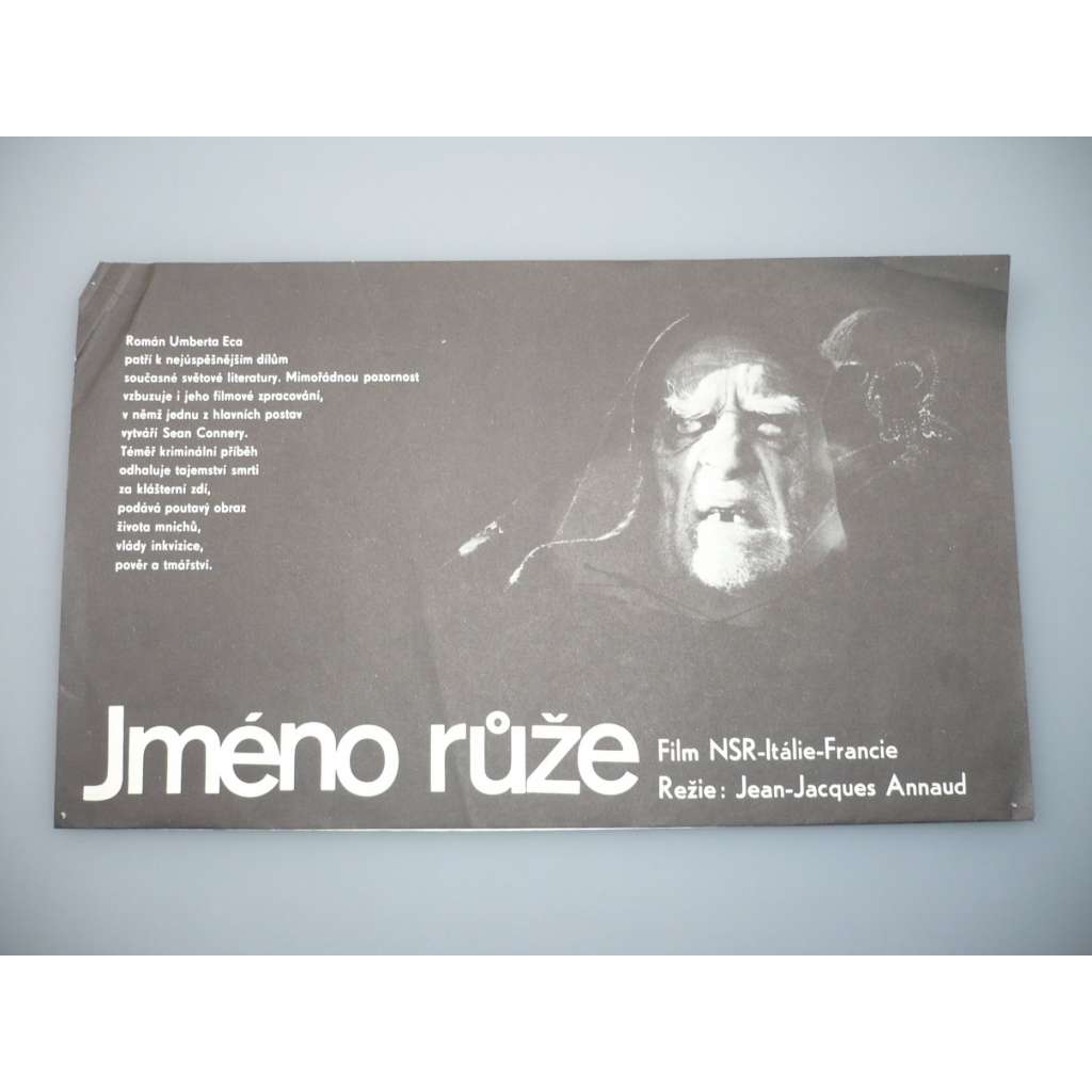 Jméno růže (filmový plakát, papírová fotoska, slepka, film Itálie 1986, režie Jean-Jacques Annaud, Hrají: Sean Connery, F. Murray Abraham, Elya Baskin)