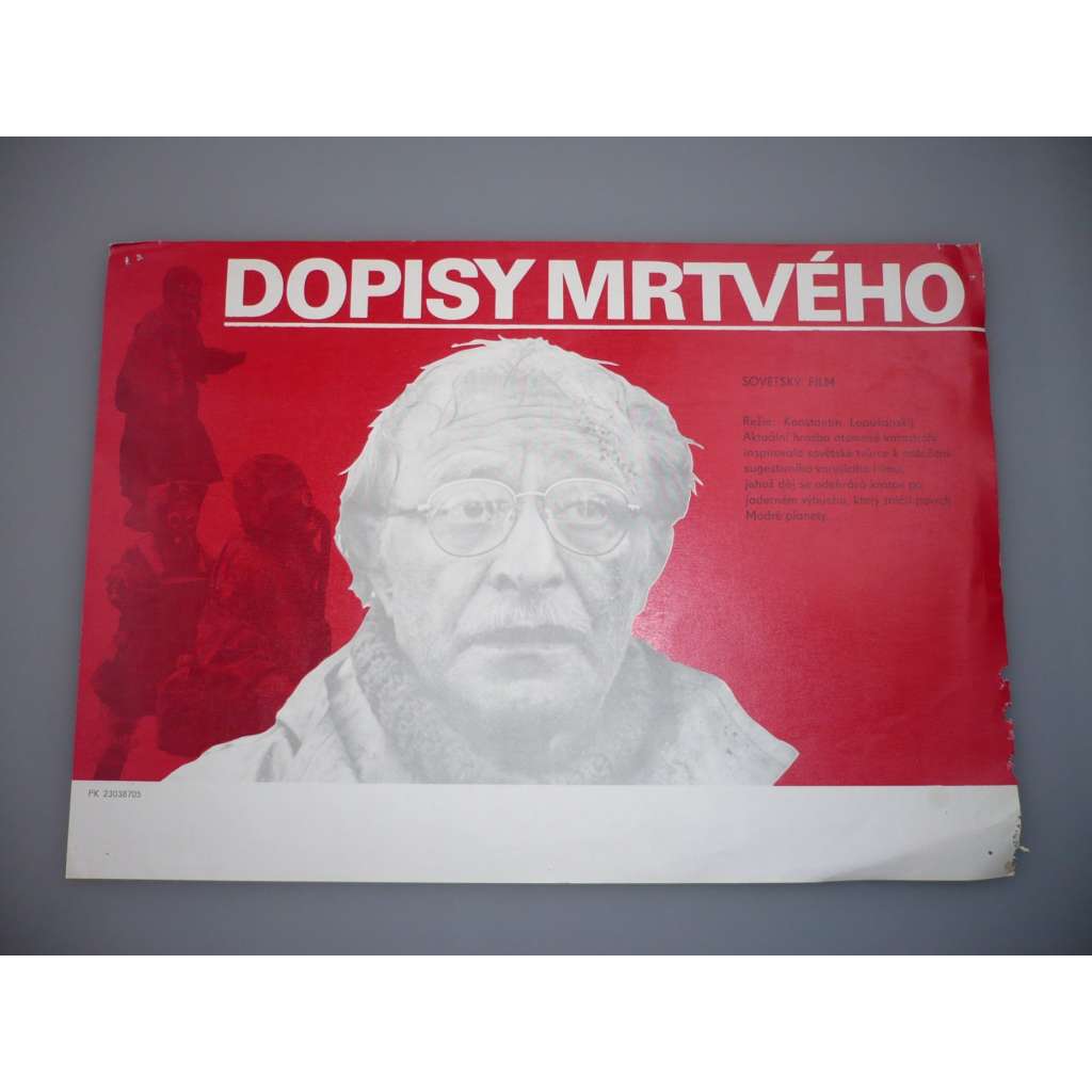 Dopisy mrtvého (filmový plakát, papírová fotoska, slepka, film SSSR 1986, režie Konstantin Lopušanskij, Hrají: Rolan Bykov, Viktor Michajlov, Vaclav Dvoržeckij)