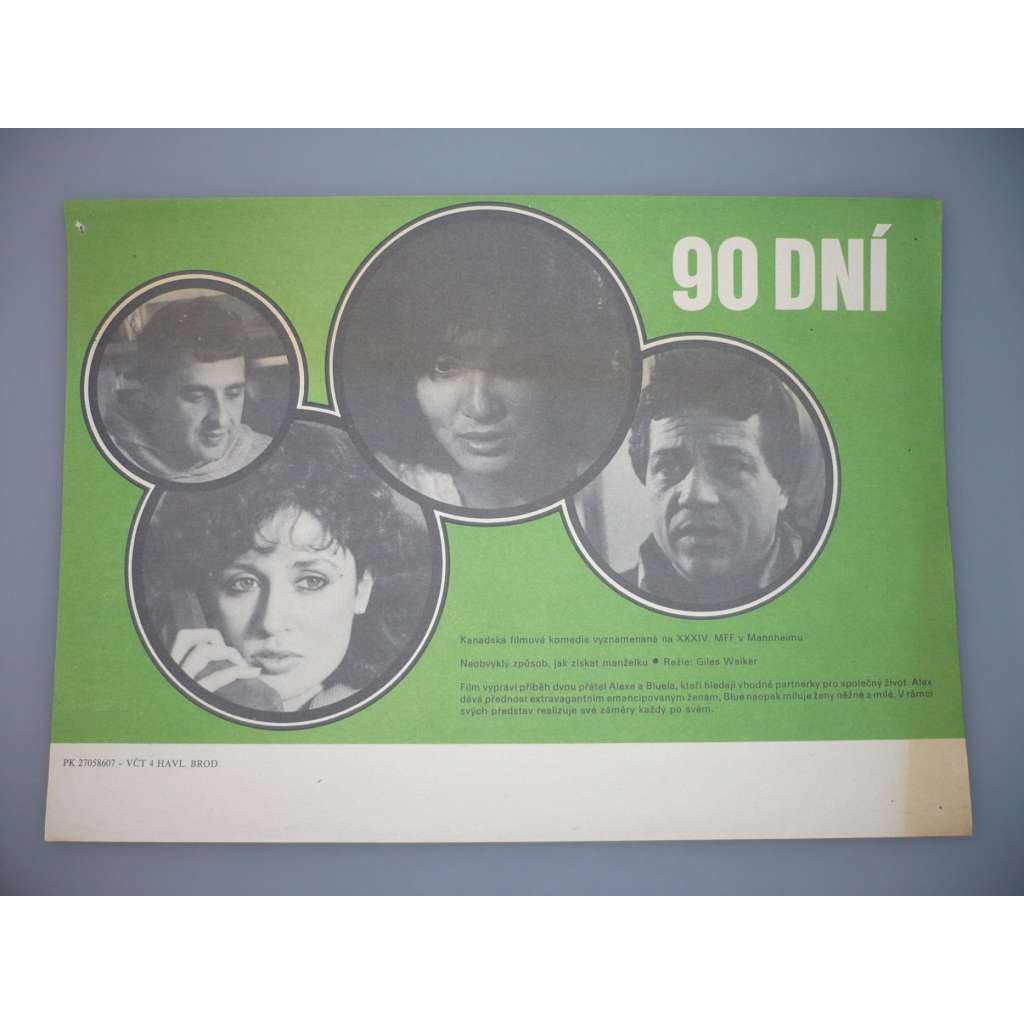 90 dní (filmový plakát, papírová fotoska, slepka, film 1985 Kanada, režie Giles Walker)
