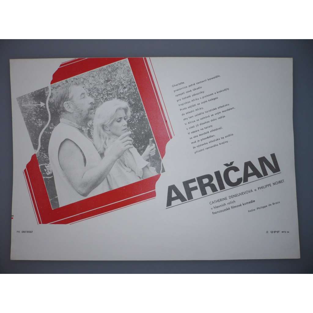 Afričan (filmový plakát, papírová fotoska, slepka, film Francie 1983, režie Philippe de Broca, Hrají: Catherine Deneuve, Philippe Noiret, Jean-François Balmer)