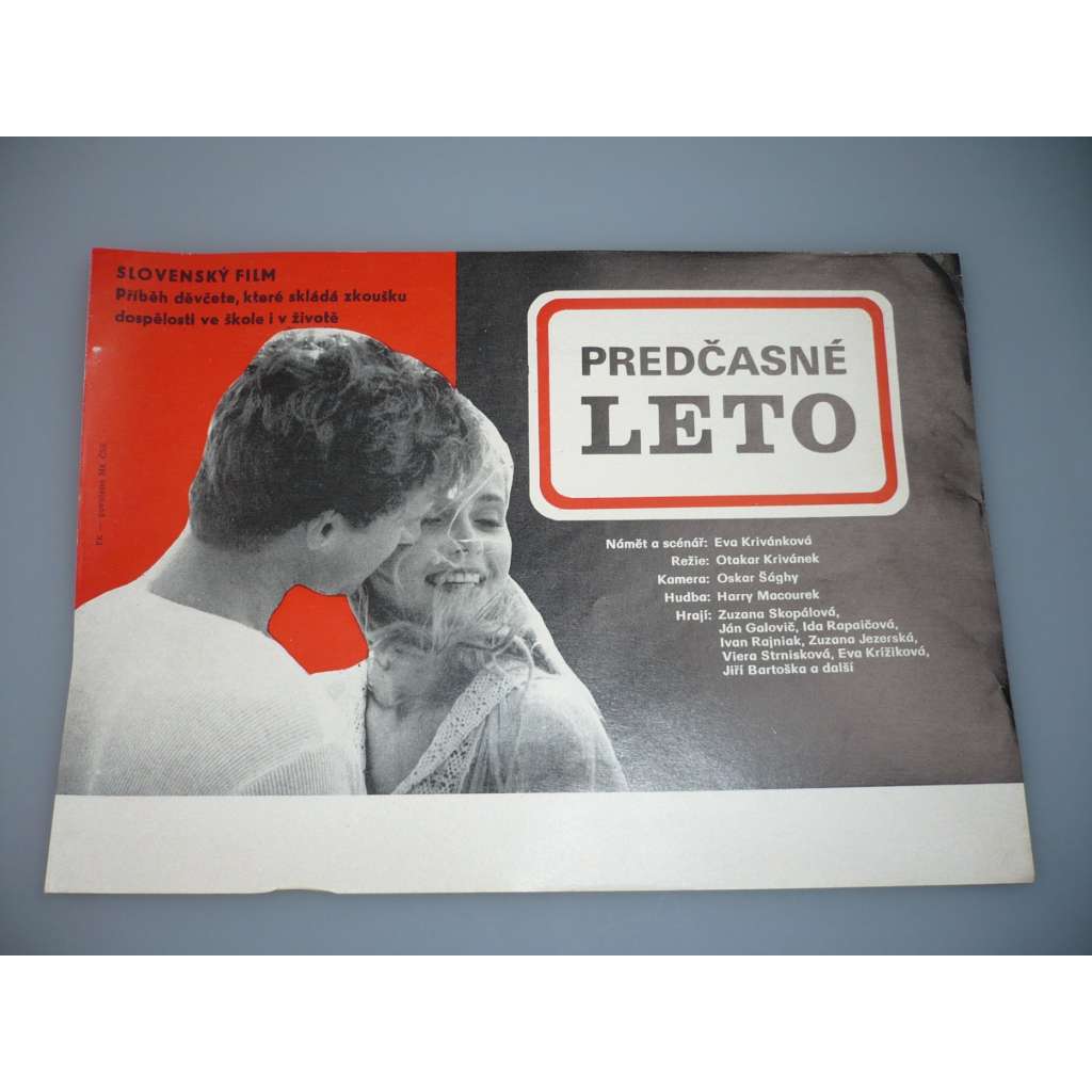 Predčasné leto (filmový plakát, papírová fotoska, slepka, film ČSSR 1982, režie Oto Krivánek, Hrají: Zuzana Skopálová, Ida Rapaičová, Ivan Rajniak)