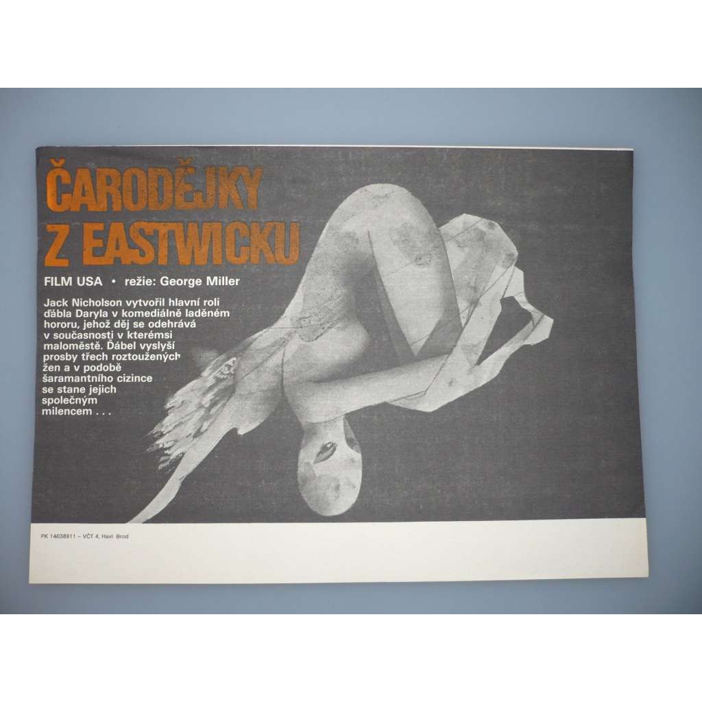 Čarodějky z Eastwicku (filmový plakát, papírová fotoska, slepka, film USA 1987, režie George Miller, Hrají: Jack Nicholson, Cher, Susan Sarando)