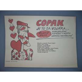 Copak je to za vojáka... (filmový plakát, papírová fotoska, slepka, film ČSSR 1987, režie Petr Tuček, Hrají: Jiří Langmajer, Karel Roden, Veronika Gajerová)