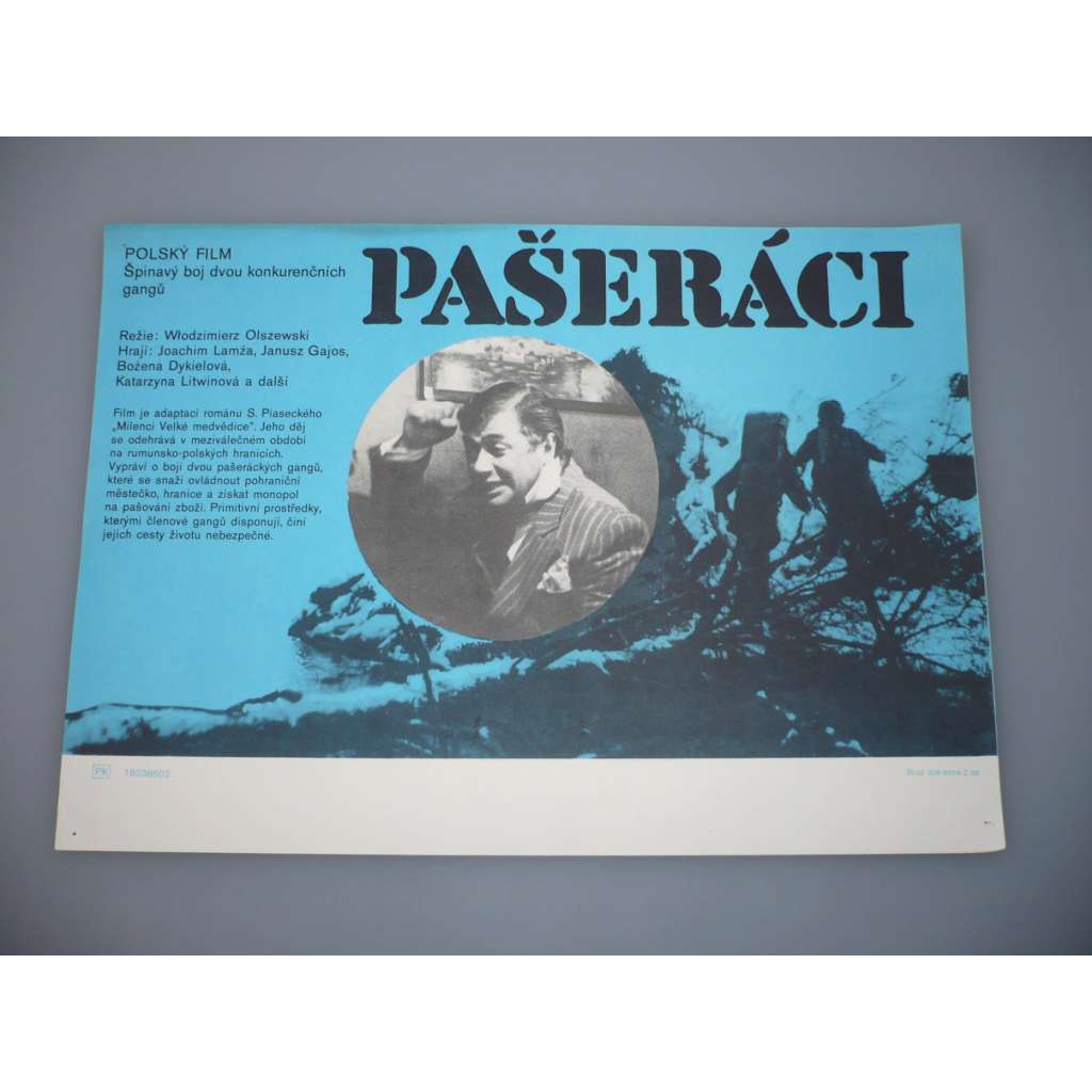 Pašeráci (filmový plakát, papírová fotoska, slepka, film Polsko, režie Wlodzimierz Olstewski, hrají: Joachim Lamza, Janusz Gajos)