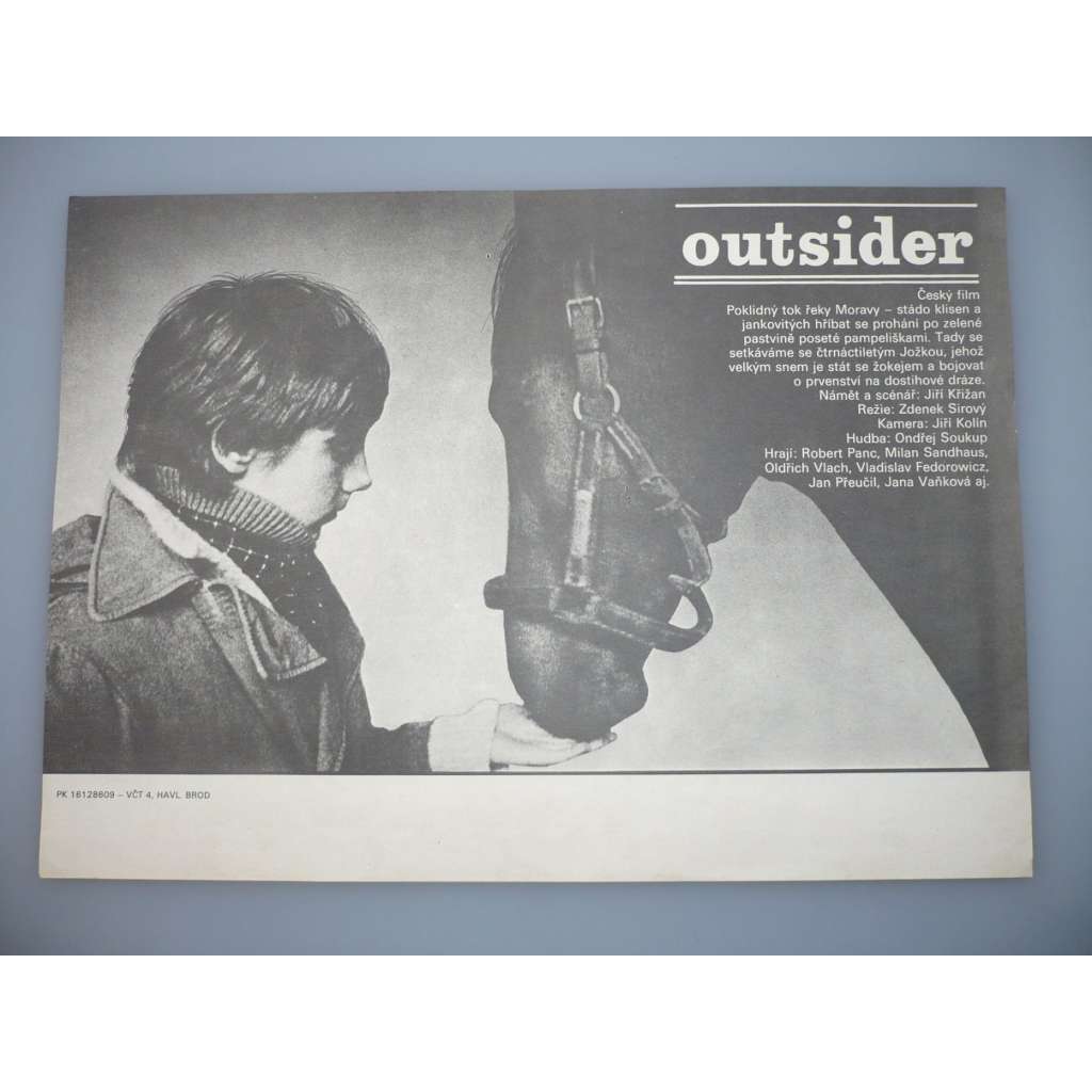 Outsider (filmový plakát, papírová fotoska, slepka, film ČSSR 1987, režie Zdenek Sirový, Hrají: Robert Panc, Milan Sandhaus, Oldřich Vlach)