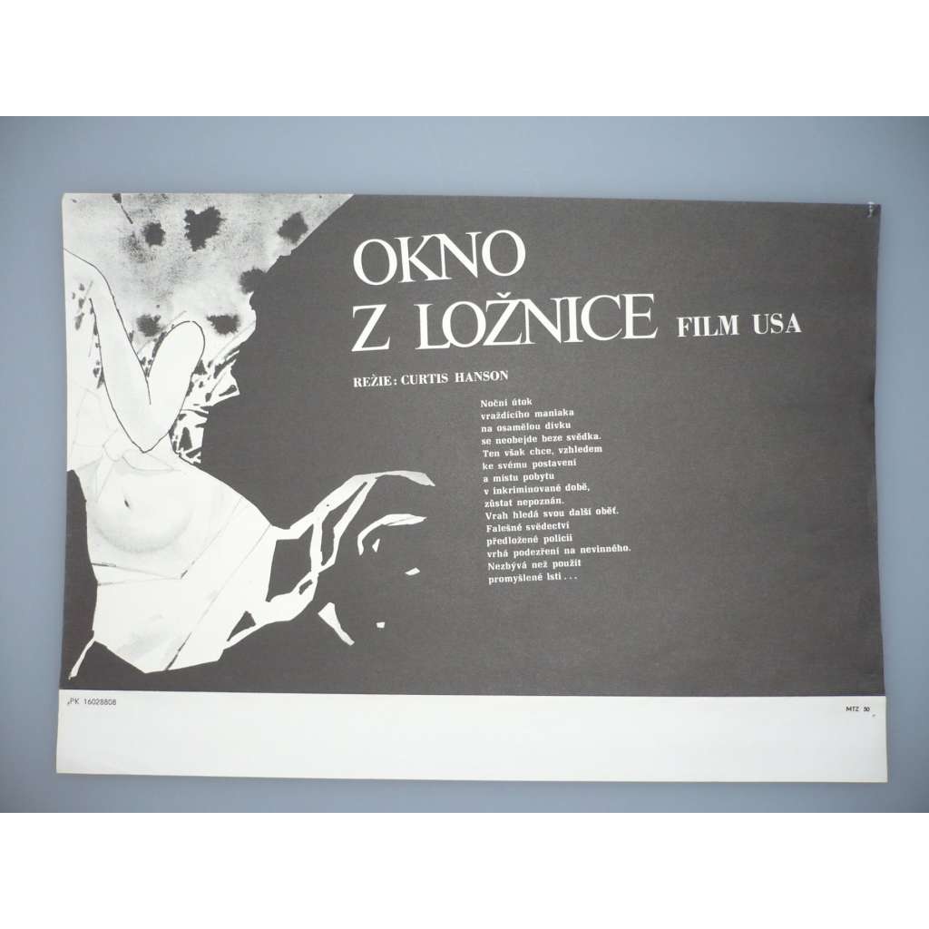 Okno z ložnice (filmový plakát, papírová fotoska, slepka, film USA 1987, režie Curtis Hanson, Hrají: Steve Guttenberg, Elizabeth McGovern, Isabelle Huppert)