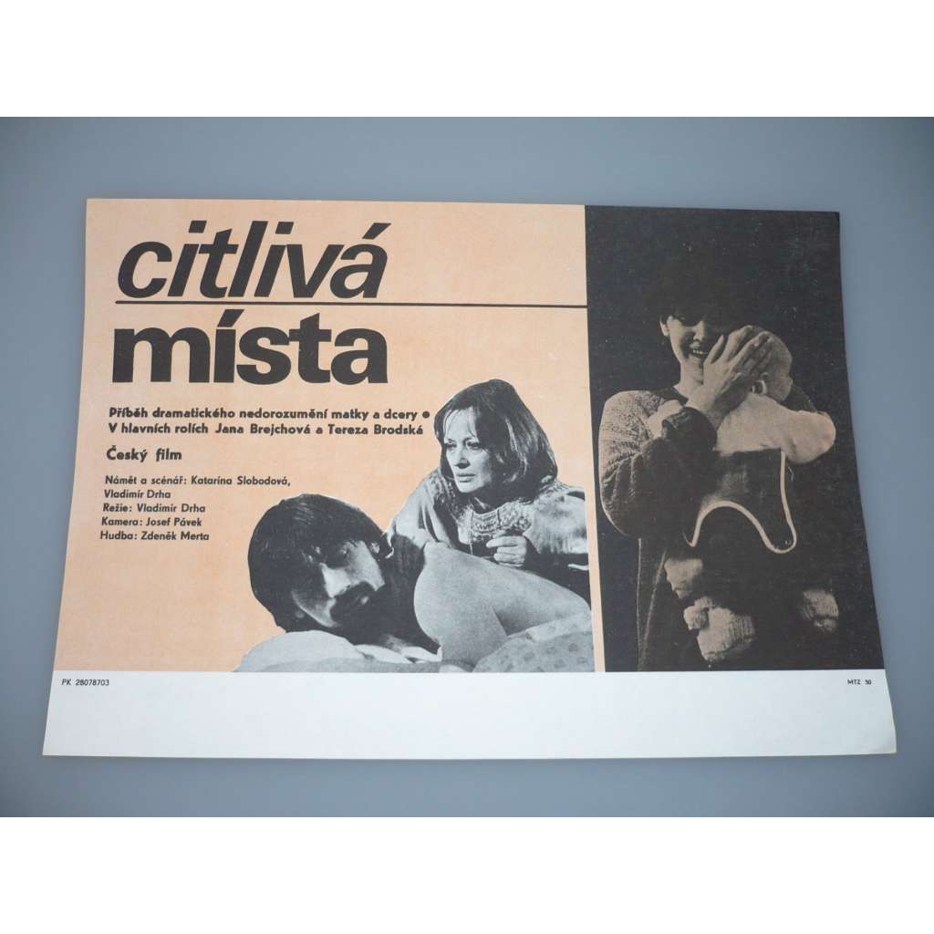 Citlivá místa (filmový plakát, papírová fotoska, slepka, film ČSSR 1987, režie Vladimír Drha, Hrají: Jana Brejchová, Tereza Brodská, Gabriela Wilhelmová)