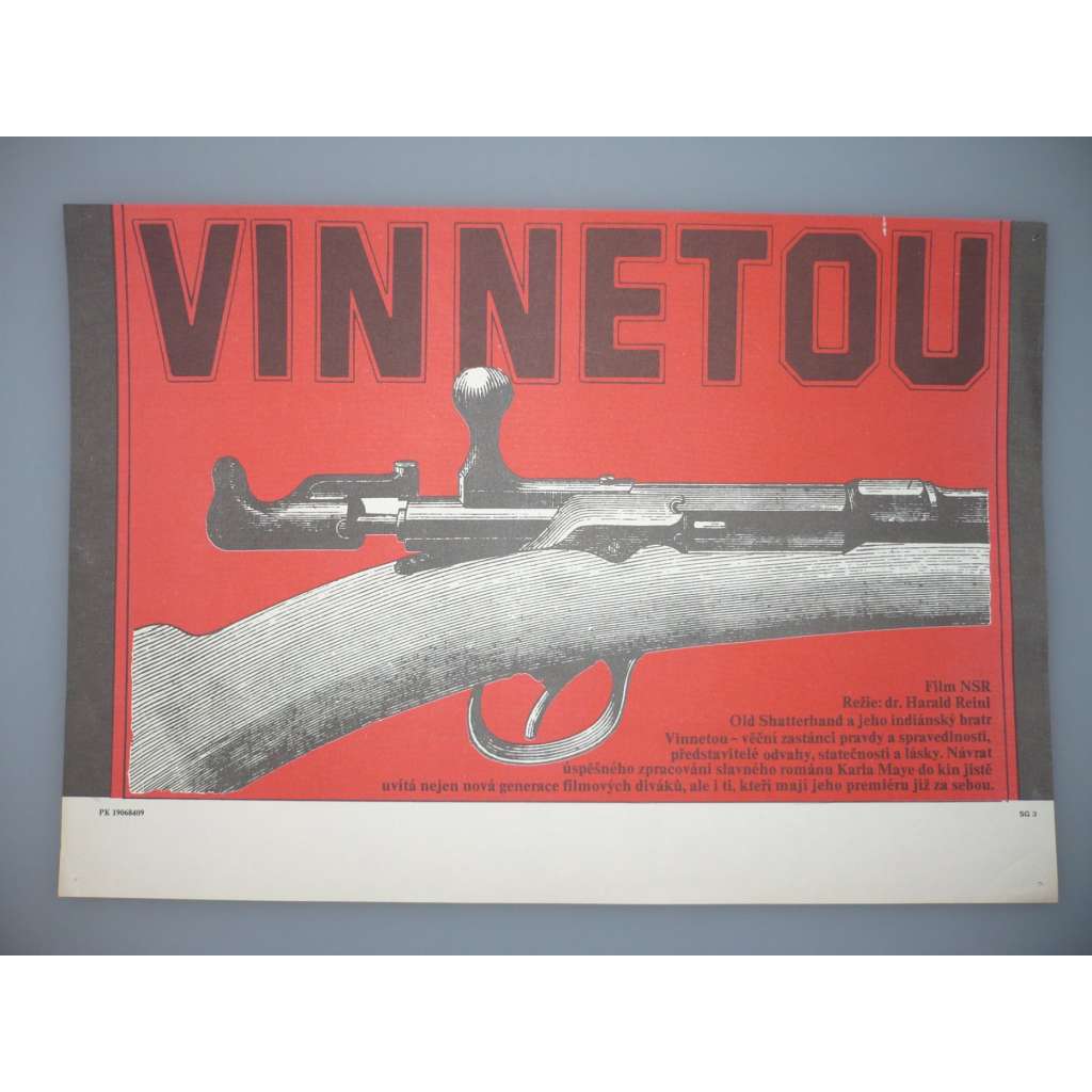 Vinnetou (filmový plakát, papírová fotoska, slepka, film SRN 1963, režie Harald Reinl, hrají: Lex Barker, Pierre Brice, Marie Versini)