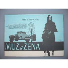 Muž a žena (filmový plakát, papírová fotoska, slepka, film Francie 1966, režie Claude Lelouch, Hrají: Anouk Aimée, Jean-Louis Trintignant, Valérie Lagrange)