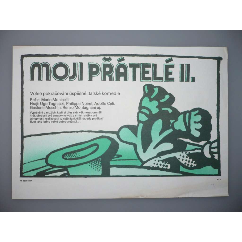 Moji přátelé II (filmový plakát, papírová fotoska, slepka, film Itálie 1982, režie Mario Monicelli, Hrají: Ugo Tognazzi, Gastone Moschin, Adolfo Celi)