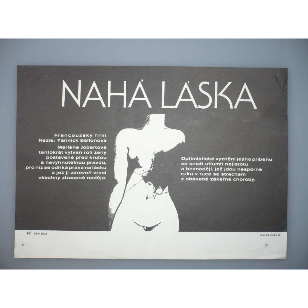 Nahá láska (filmový plakát, papírová fotoska, slepka, film Francie 1981, režie Yannick Bellon, Hrají: Marlène Jobert, Rachid Ferrache, Georges Rouquier)