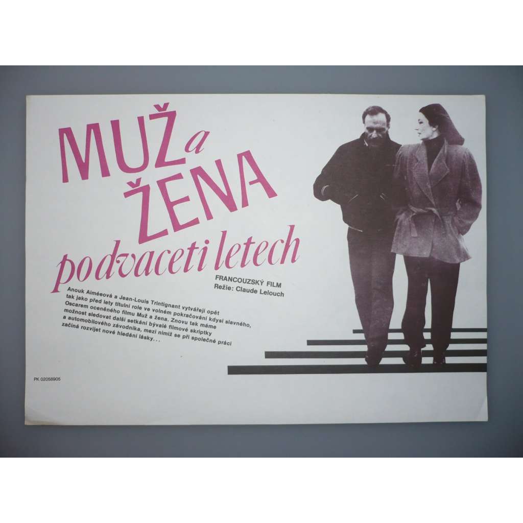 Muž a žena (filmový plakát, papírová fotoska, slepka, film Francie 1966, režie Claude Lelouch, Hrají: Anouk Aimée, Jean-Louis Trintignant, Valérie Lagrange)