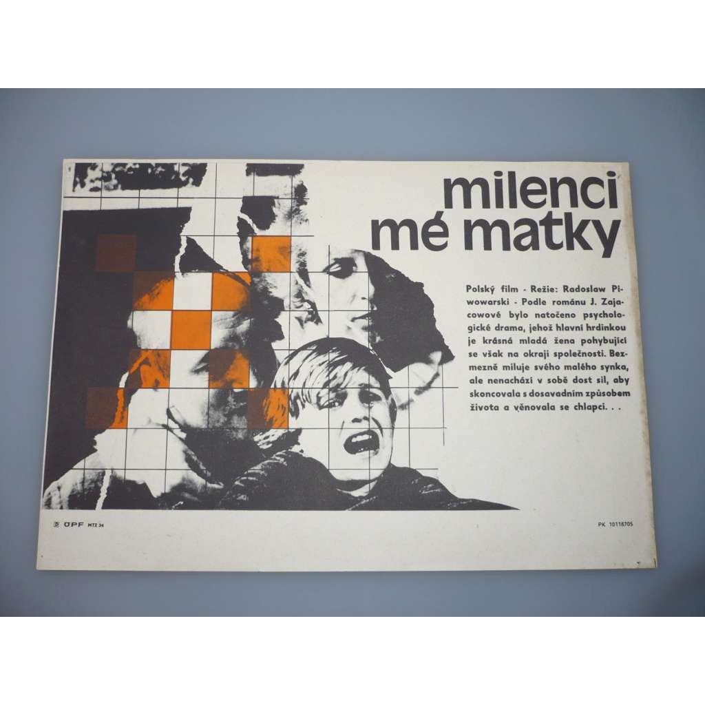Milenci mé matky (filmový plakát, papírová fotoska, slepka, film Polsko 1985, režie Radosław Piwowarski, Hrají: Krystyna Janda, Rafał Węgrzyniak, Hanna Skarżanka)