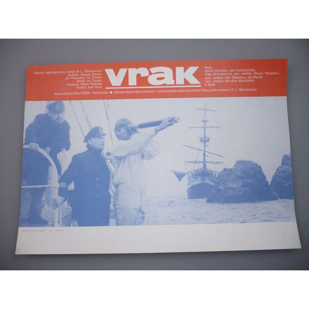Vrak (filmový plakát, papírová fotoska, slepka, film ČSSR 1983, režie Ivo Toman, Hrají: David Vejražka, Jan Piechociński, Olga Schoberová)