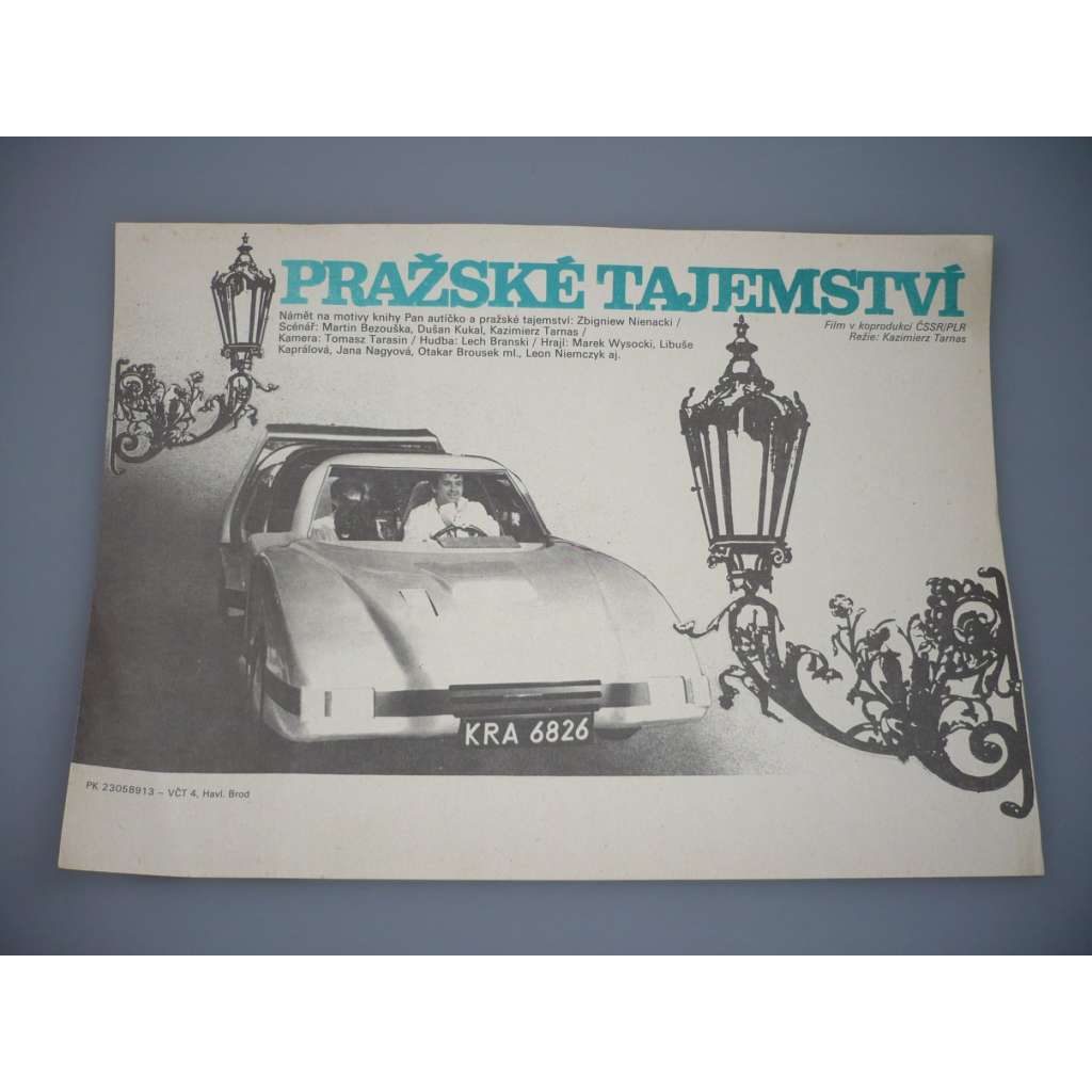 Pražské tajemství (filmový plakát, papírová fotoska, slepka, film ČSSR/Polsko 1988, režie Kazimierz Tarnas, Hrají: Marek Wysocki, Ludwik Benoit, Karel Houska)
