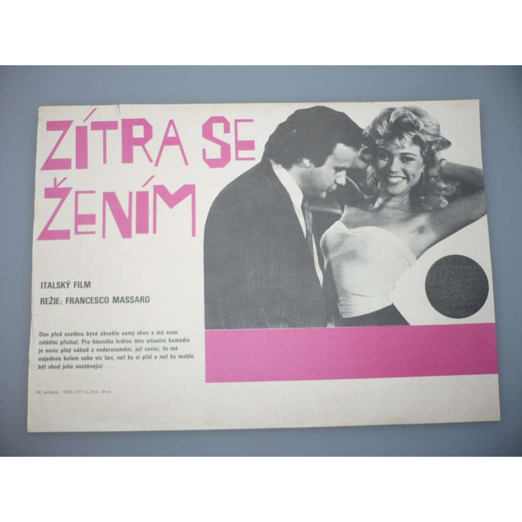 Zítra se žením (filmový plakát, papírová fotoska, slepka, film Itálie 1984, režie Francesco Massaro, Hrají: Karina Huff, Jerry Calà, Isabella Ferrari)