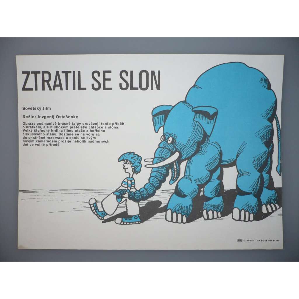 Ztratil se slon (filmový plakát, papírová fotoska, slepka, film SSSR 1984, režie Arkadij Krasilščikov, Hrají: Vladimir Guljajev, Raisa Rjazanova, Alexandr Potapov)