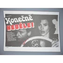 Konečně neděle! (filmový plakát, papírová fotoska, slepka, film Francie 1983, režie François Truffaut, Hrají: Fanny Ardant, Jean-Louis Trintignant, Jean-Pierre Kalfon)