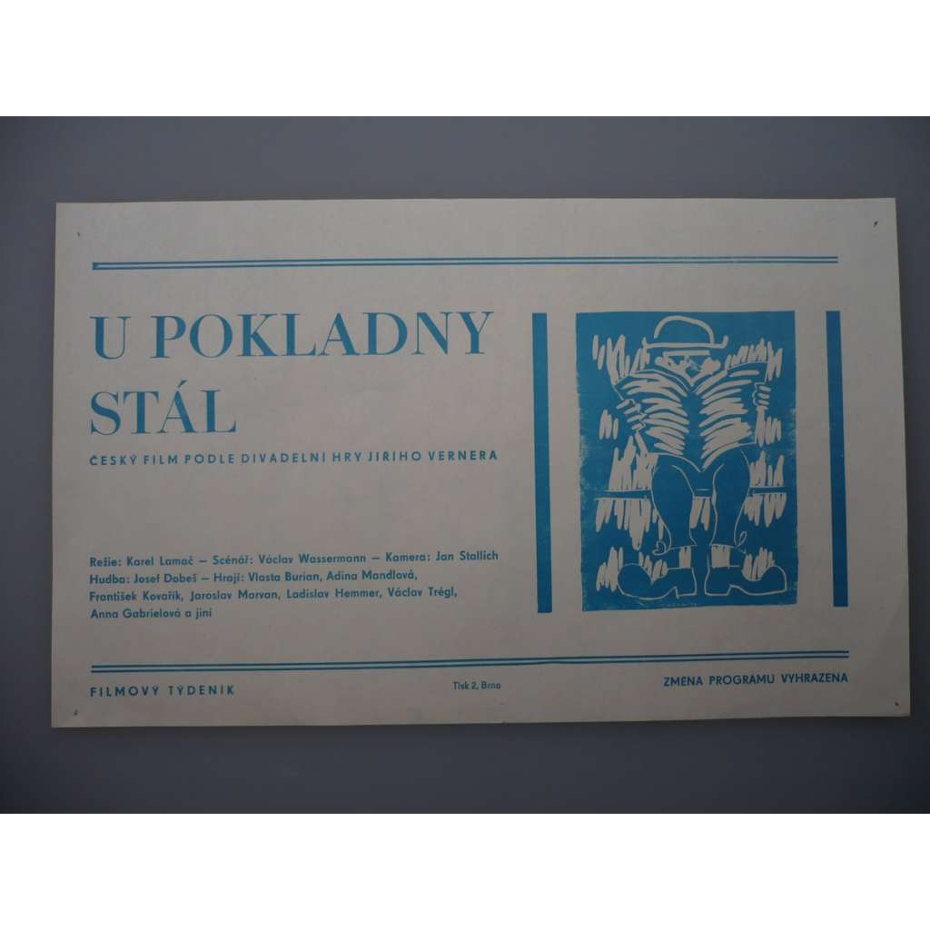 U pokladny stál... (filmový plakát, papírová fotoska, slepka, film ČSSR 1939, režie Karel Lamač, Hrají: Vlasta Burian, Jaroslav Marvan, Ladislav Hemmer)