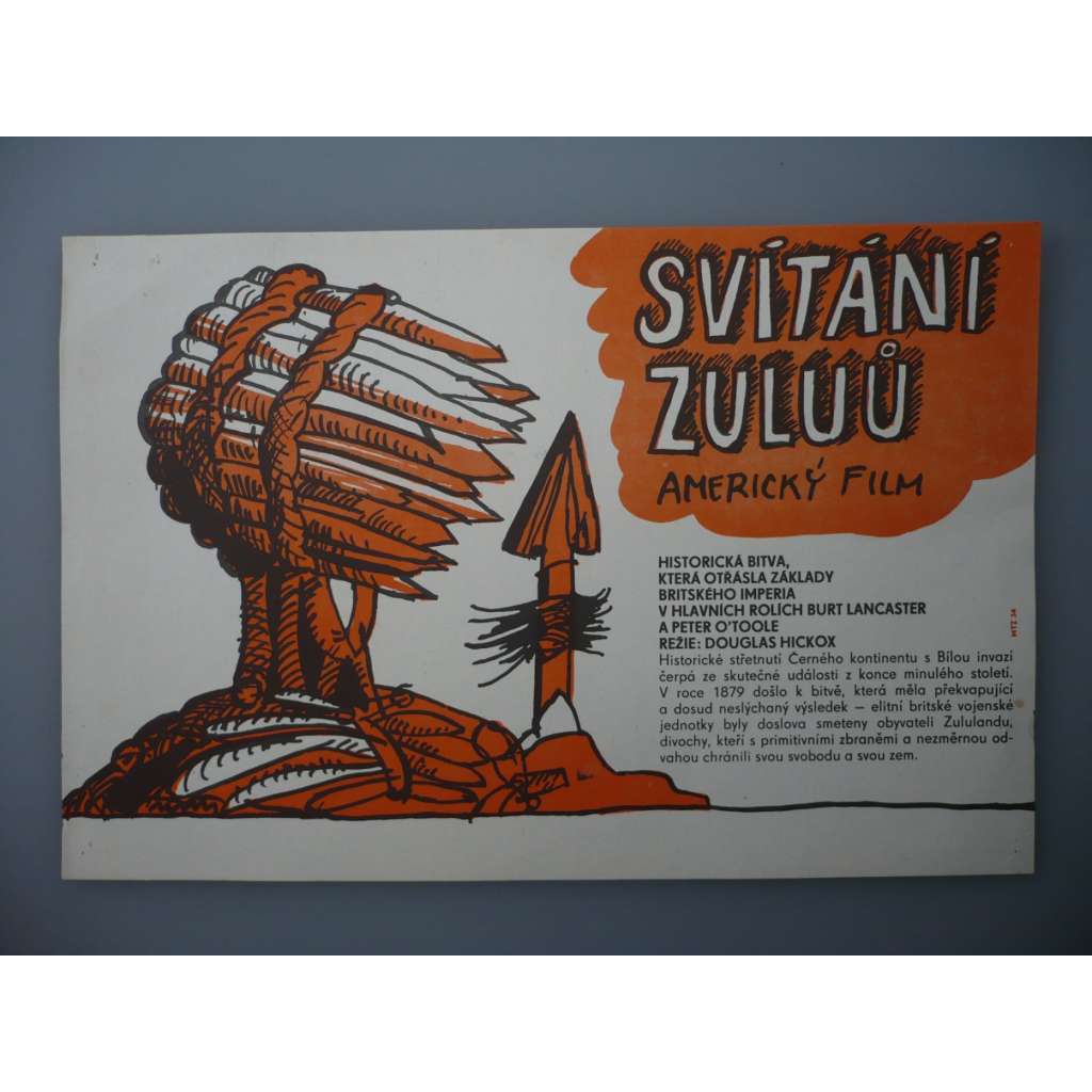 Svítání Zulů (filmový plakát, papírová fotoska, slepka, film USA 1979, režie Douglas Hickox, Hrají: Burt Lancaster, Simon Ward, Denholm Elliott)
