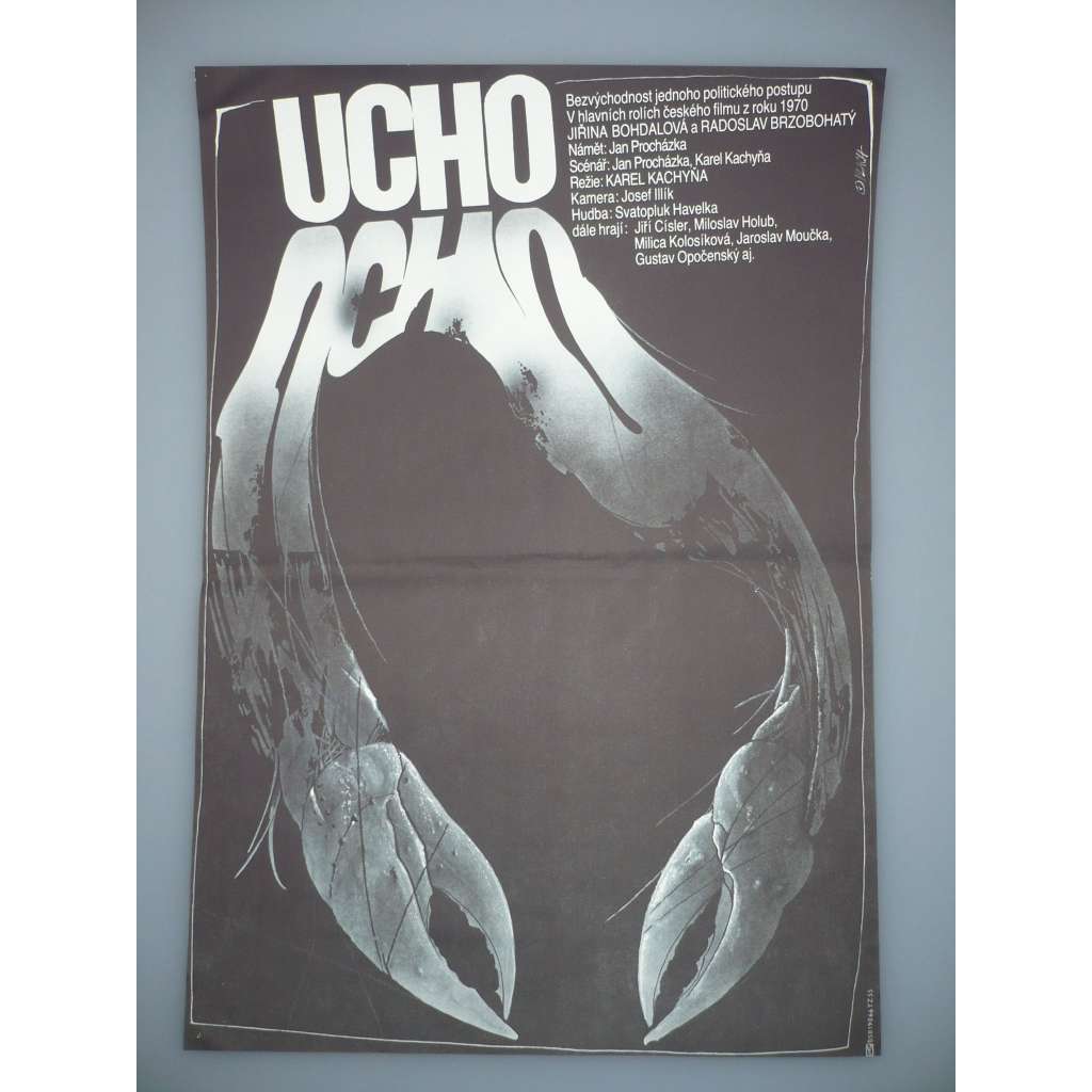 Ucho (filmový plakát, film ČSSR 1970, režie Karel Kachyňa, Hrají: Jiřina Bohdalová, Radoslav Brzobohatý, Gustav Opočenský)